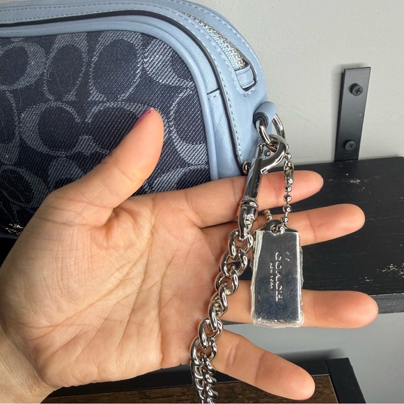 Coach Signature Jacquard Crossbody in Navy and Light Blue Trim - Picture 5 of 11